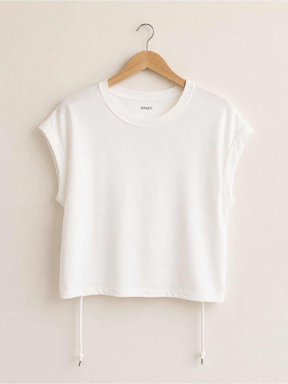 Stori White Short-Sleeve Drawstring Crop Top